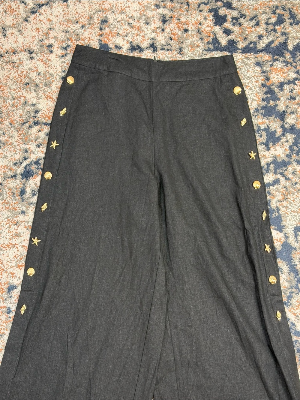 Cynthia Rowley Boho Black Linen Blend Wide Leg Pants Seashell Embellished Size S - Picture 4 of 10